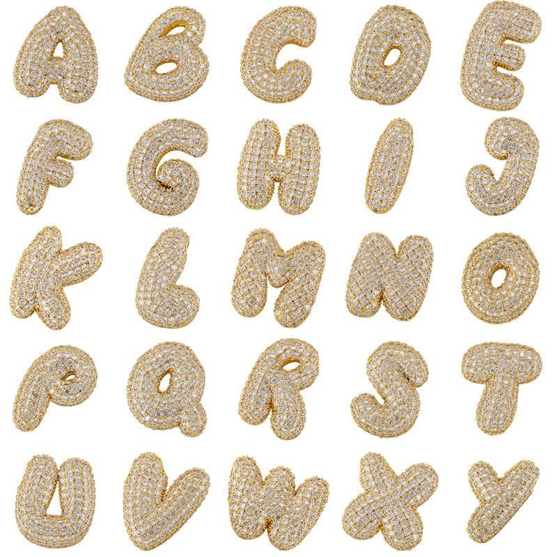 10-26pcs/lot 27*25mm CZ Paved Initial Letter Alphabet Beads Charms-Gold, Silver