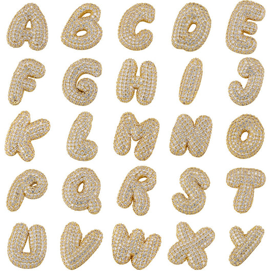 10-26pcs/lot 27*25mm CZ Paved Initial Letter Alphabet Beads Charms-Gold, Silver