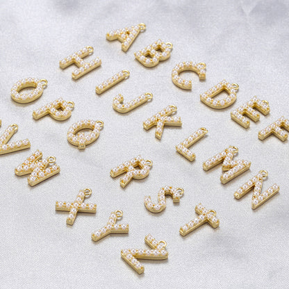 10-26pcs/lot 14*10mm Pearl Paved Initial Letter Alphabet Beads-Gold, Silver