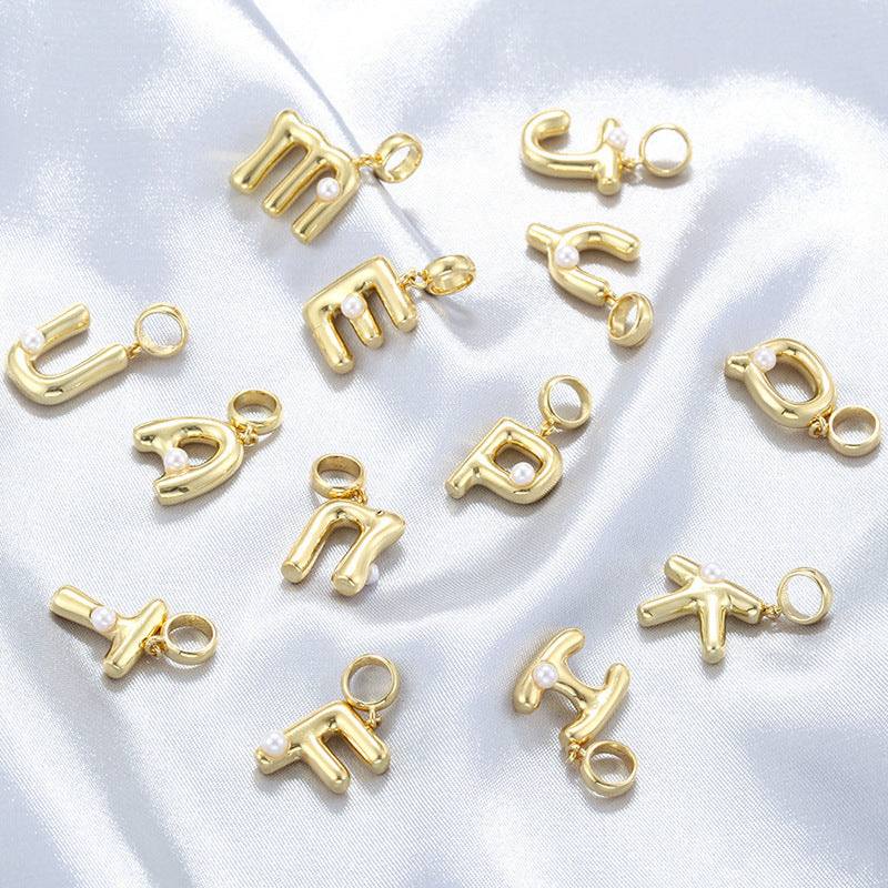 10-26pcs/lot 23*10.5mm Pearl Paved Initial Letter Alphabet Beads-Gold, Silver