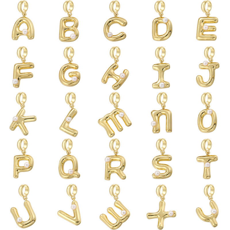 10-26pcs/lot 23*10.5mm Pearl Paved Initial Letter Alphabet Beads-Gold, Silver