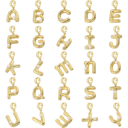 10-26pcs/lot 23*10.5mm Pearl Paved Initial Letter Alphabet Beads-Gold, Silver