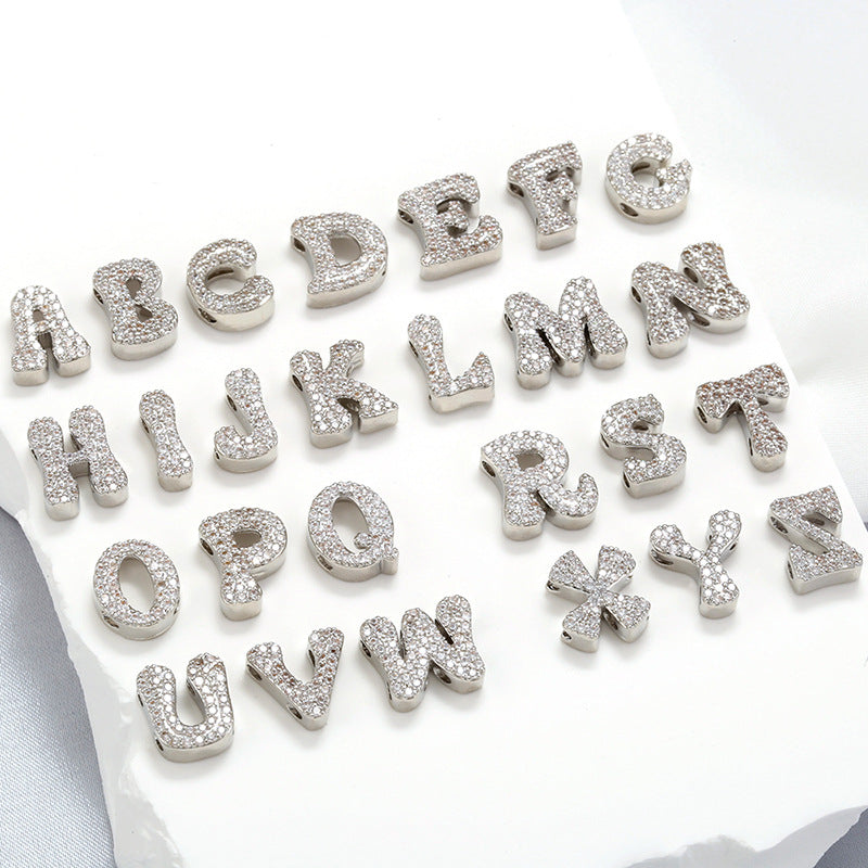 10-26pcs/lot CZ Paved Initial Letter Alphabet Beads-Gold, Silver