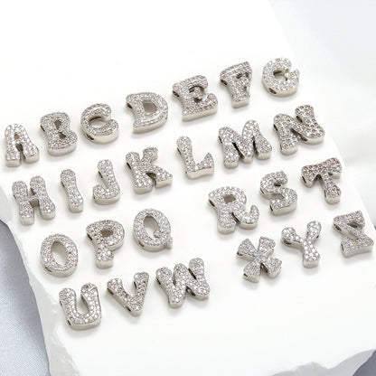 10-26pcs/lot CZ Paved Initial Letter Alphabet Beads-Gold, Silver