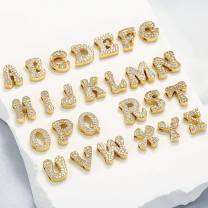 10-26pcs/lot CZ Paved Initial Letter Alphabet Beads-Gold, Silver