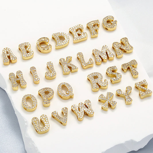 10-26pcs/lot CZ Paved Initial Letter Alphabet Beads-Gold, Silver