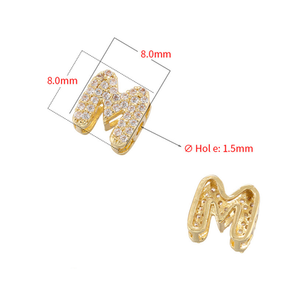 10-26pcs/lot 8*8mm CZ Paved Mini Size Initial Letter Alphabet Beads-Gold, Silver