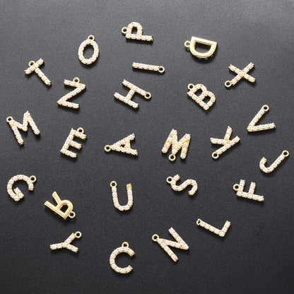 10-26pcs/lot 14*10mm Pearl Paved Initial Letter Alphabet Beads-Gold, Silver