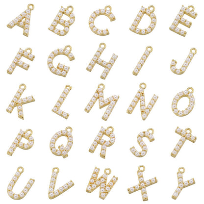 10-26pcs/lot 14*10mm Pearl Paved Initial Letter Alphabet Beads-Gold, Silver