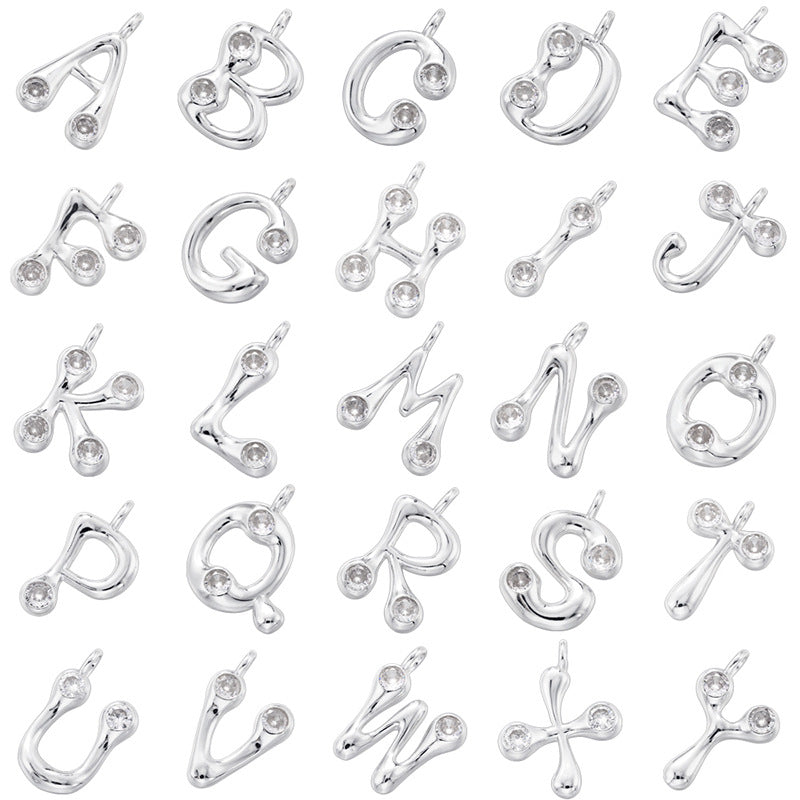 10-26pcs/lot 22.5*18mm CZ Paved Initial Letter Alphabet Charms-Gold, Silver