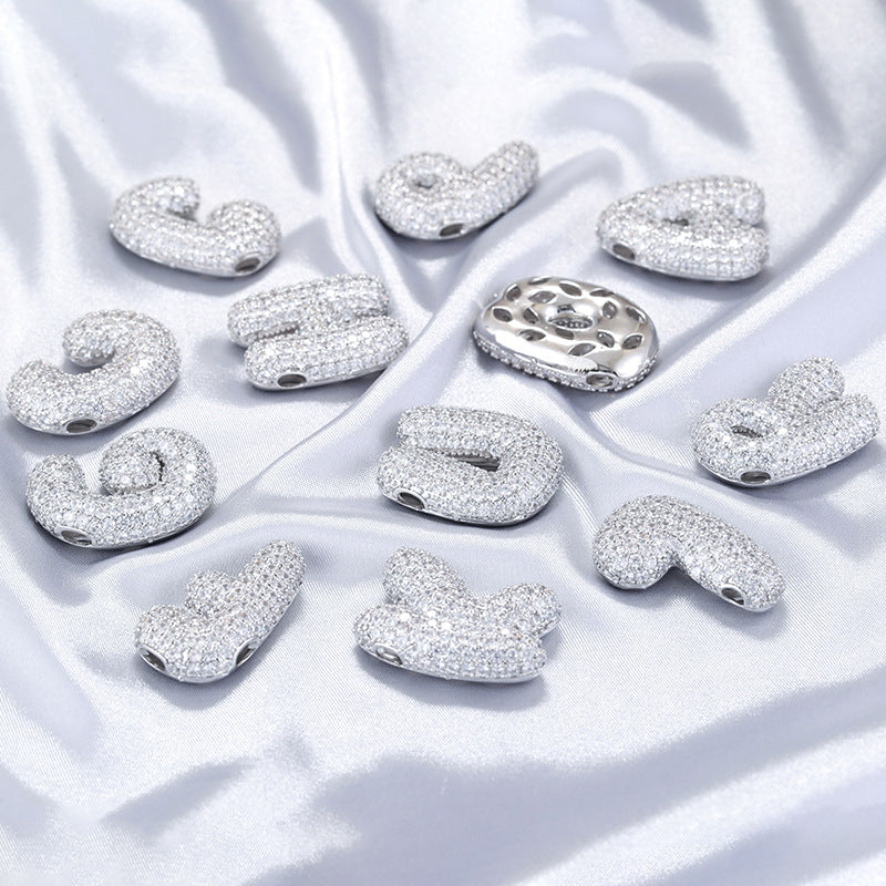 10-26pcs/lot 27*25mm CZ Paved Initial Letter Alphabet Beads Charms-Gold, Silver