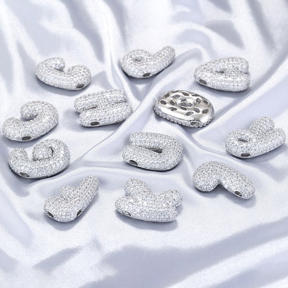10-26pcs/lot 27*25mm CZ Paved Initial Letter Alphabet Beads Charms-Gold, Silver
