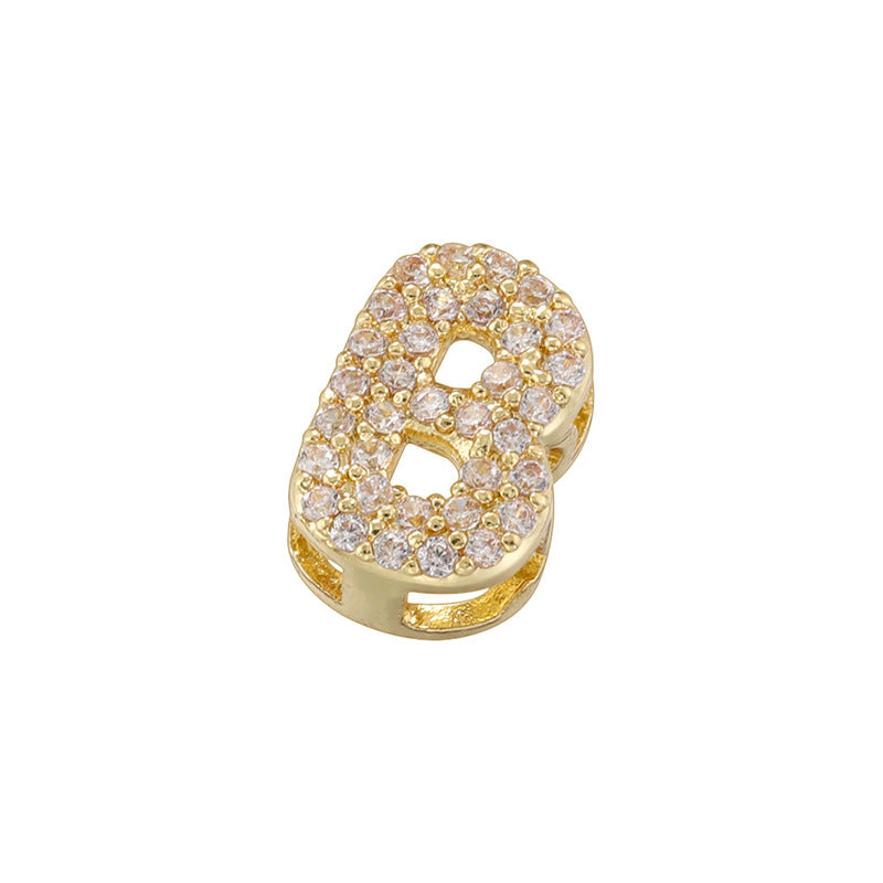 10-26pcs/lot 8*8mm CZ Paved Mini Size Initial Letter Alphabet Beads-Gold, Silver