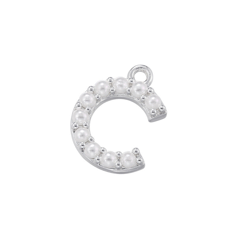 10-26pcs/lot 14*10mm Pearl Paved Initial Letter Alphabet Beads-Gold, Silver