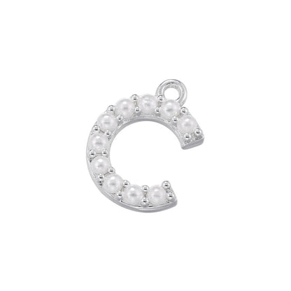 10-26pcs/lot 14*10mm Pearl Paved Initial Letter Alphabet Beads-Gold, Silver