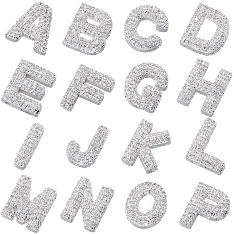 10-26pcs/lot 16.5*14mm CZ Paved Initial Letter Alphabet Beads-Gold, Silver