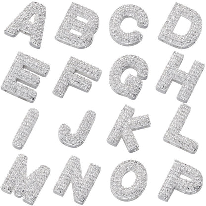 10-26pcs/lot 16.5*14mm CZ Paved Initial Letter Alphabet Beads-Gold, Silver