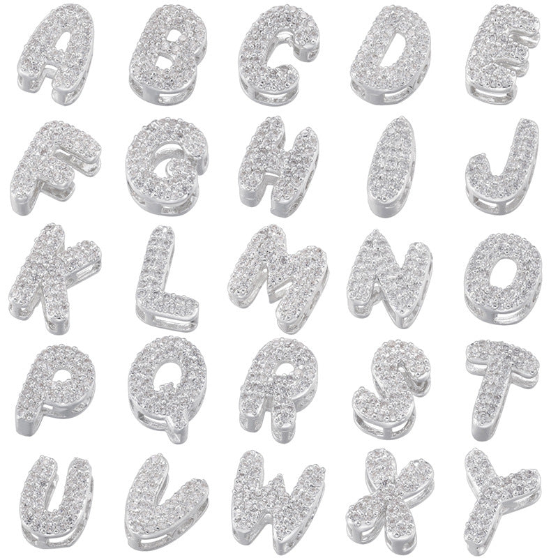 10-26pcs/lot 8*8mm CZ Paved Mini Size Initial Letter Alphabet Beads-Gold, Silver
