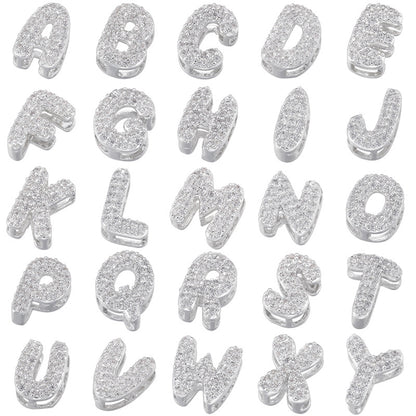 10-26pcs/lot 8*8mm CZ Paved Mini Size Initial Letter Alphabet Beads-Gold, Silver