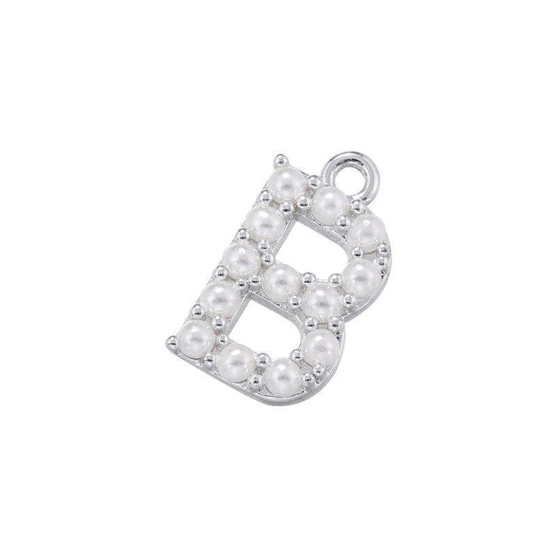 10-26pcs/lot 14*10mm Pearl Paved Initial Letter Alphabet Beads-Gold, Silver