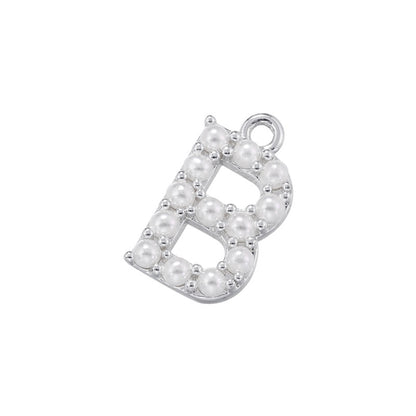 10-26pcs/lot 14*10mm Pearl Paved Initial Letter Alphabet Beads-Gold, Silver