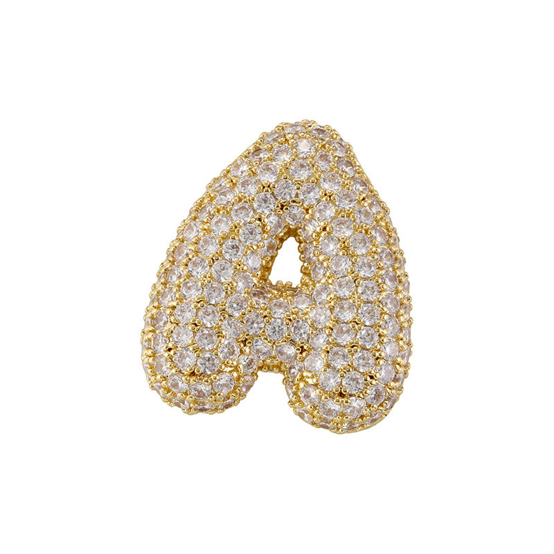 10-26pcs/lot 27*25mm CZ Paved Initial Letter Alphabet Beads Charms-Gold, Silver