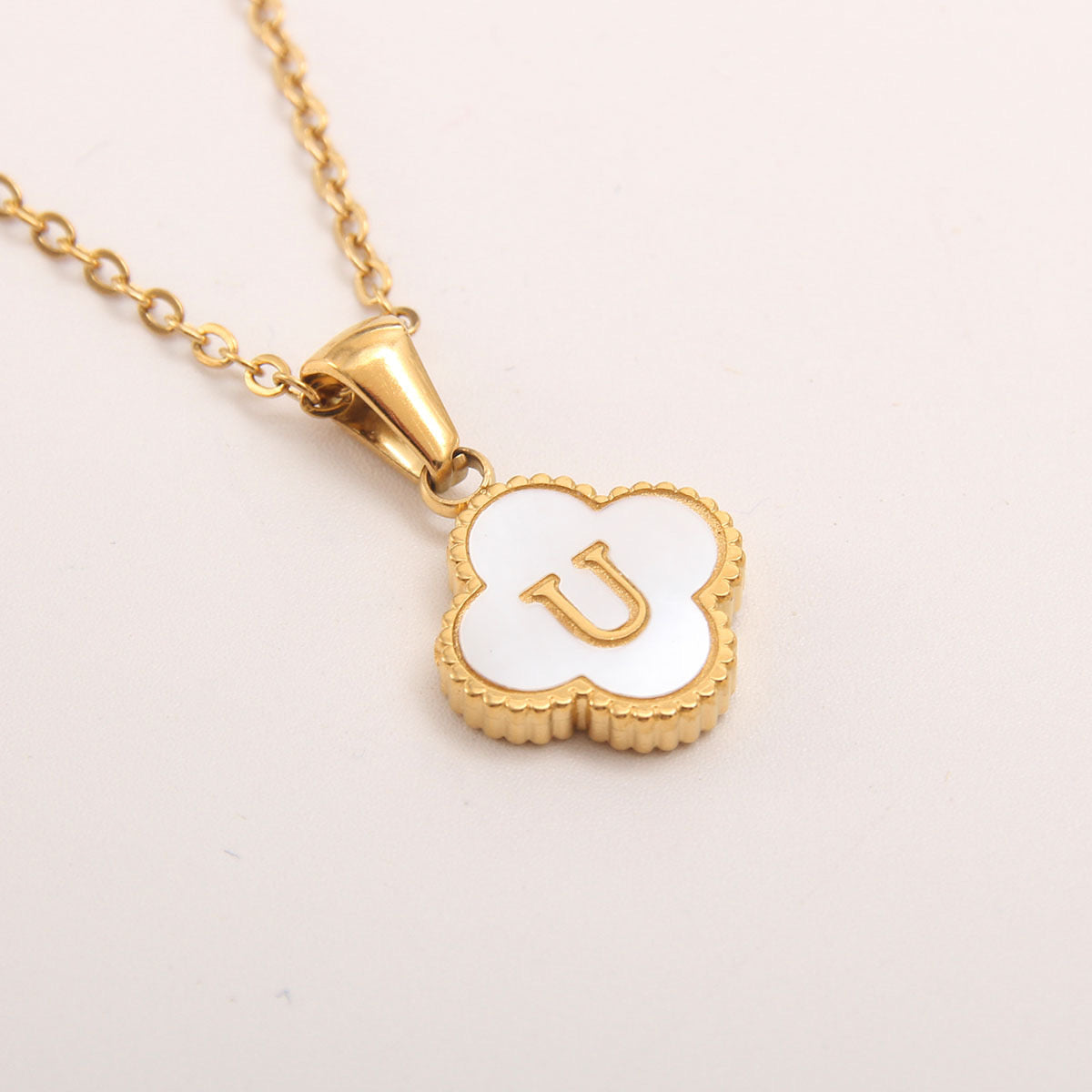 10-26pcs/lot White Shell Stainless Steel Flower Initial Necklaces Necklaces Charms Beads Beyond