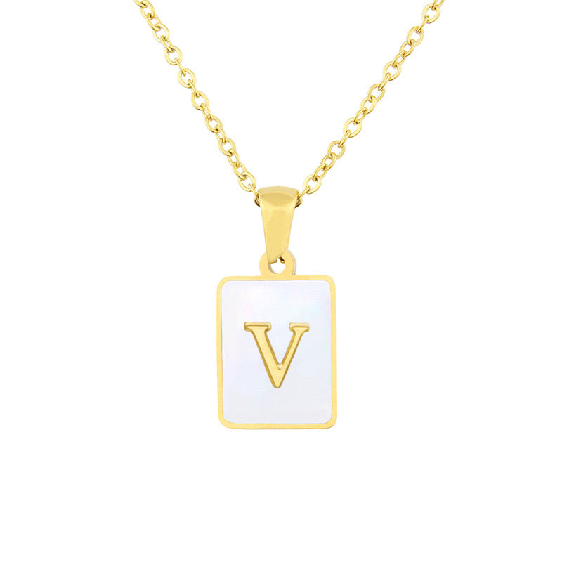 10-26pcs/lot Gold Plated White Shell Stainless Steel Initial Necklaces Necklaces Charms Beads Beyond