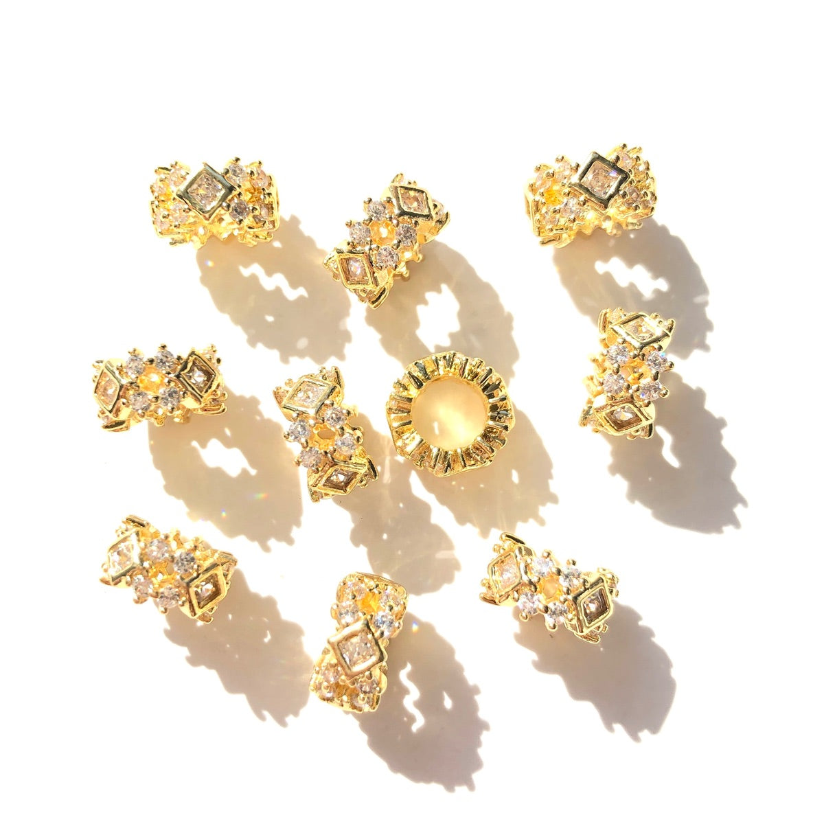 10-20-50pcs/lot 9mm CZ Paved Big Hole Hollow Rondelle Wheel Spacers Gold CZ Paved Spacers Big Hole Beads New Spacers Arrivals Rondelle Beads Wholesale Charms Beads Beyond