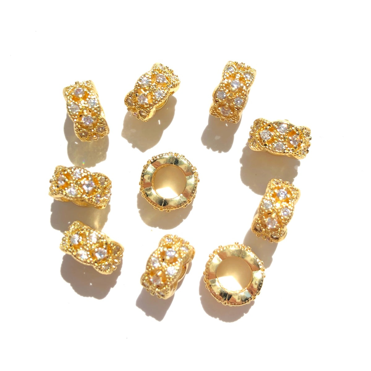 20-50pcs/lot 8mm CZ Paved Hollow Rondelle Wheel Spacers Gold CZ Paved Spacers New Spacers Arrivals Rondelle Beads Wholesale Charms Beads Beyond