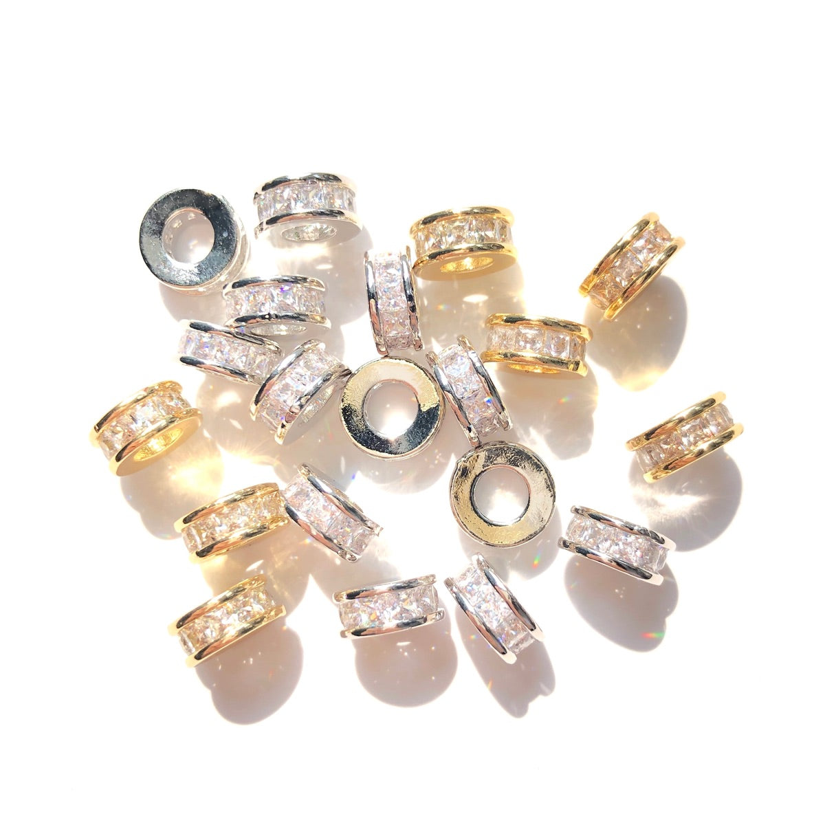 20-50pcs/lot 8*3.5mm Square CZ Paved Rondelle Wheel Spacers Mix Colors CZ Paved Spacers Big Hole Beads New Spacers Arrivals Rondelle Beads Wholesale Charms Beads Beyond