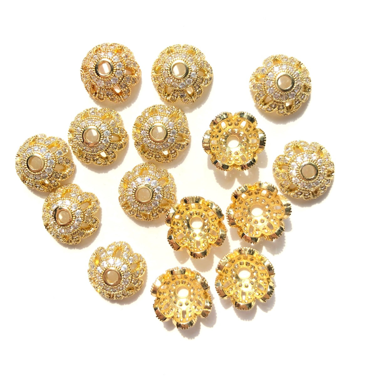 10-20pcs/lot 12mm CZ Paved Beads Caps Flower Spacers CZ Paved Spacers Beads Caps New Spacers Arrivals Wholesale Charms Beads Beyond