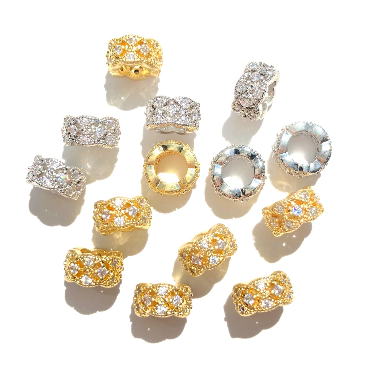 20-50pcs/lot 8mm CZ Paved Hollow Rondelle Wheel Spacers Mix Colors CZ Paved Spacers New Spacers Arrivals Rondelle Beads Wholesale Charms Beads Beyond