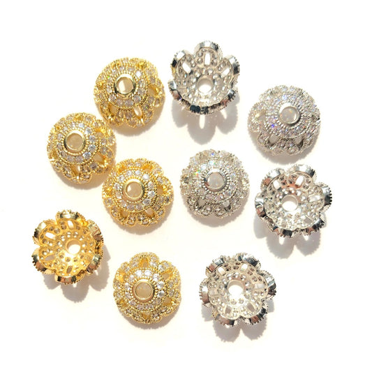 10-20pcs/lot 12mm CZ Paved Beads Caps Flower Spacers Mix Colors CZ Paved Spacers Beads Caps New Spacers Arrivals Wholesale Charms Beads Beyond