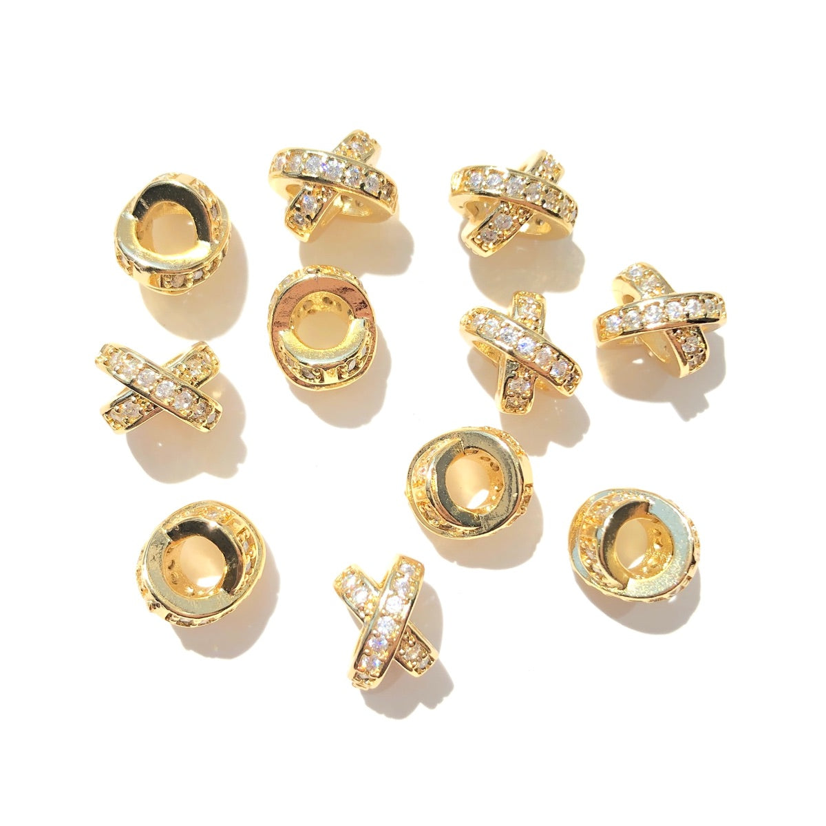 20-50pcs/lot 8mm CZ Paved Cross Spacers Gold CZ Paved Spacers New Spacers Arrivals Rondelle Beads Wholesale Charms Beads Beyond
