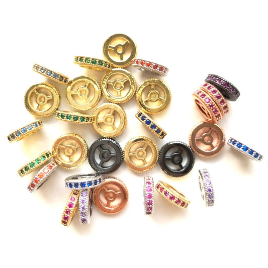 20pcs/lot 9.6/12mm Multicolor CZ Paved Wheel Rondelle Spacers Mix Random Colors CZ Paved Spacers New Spacers Arrivals Rondelle Beads Charms Beads Beyond