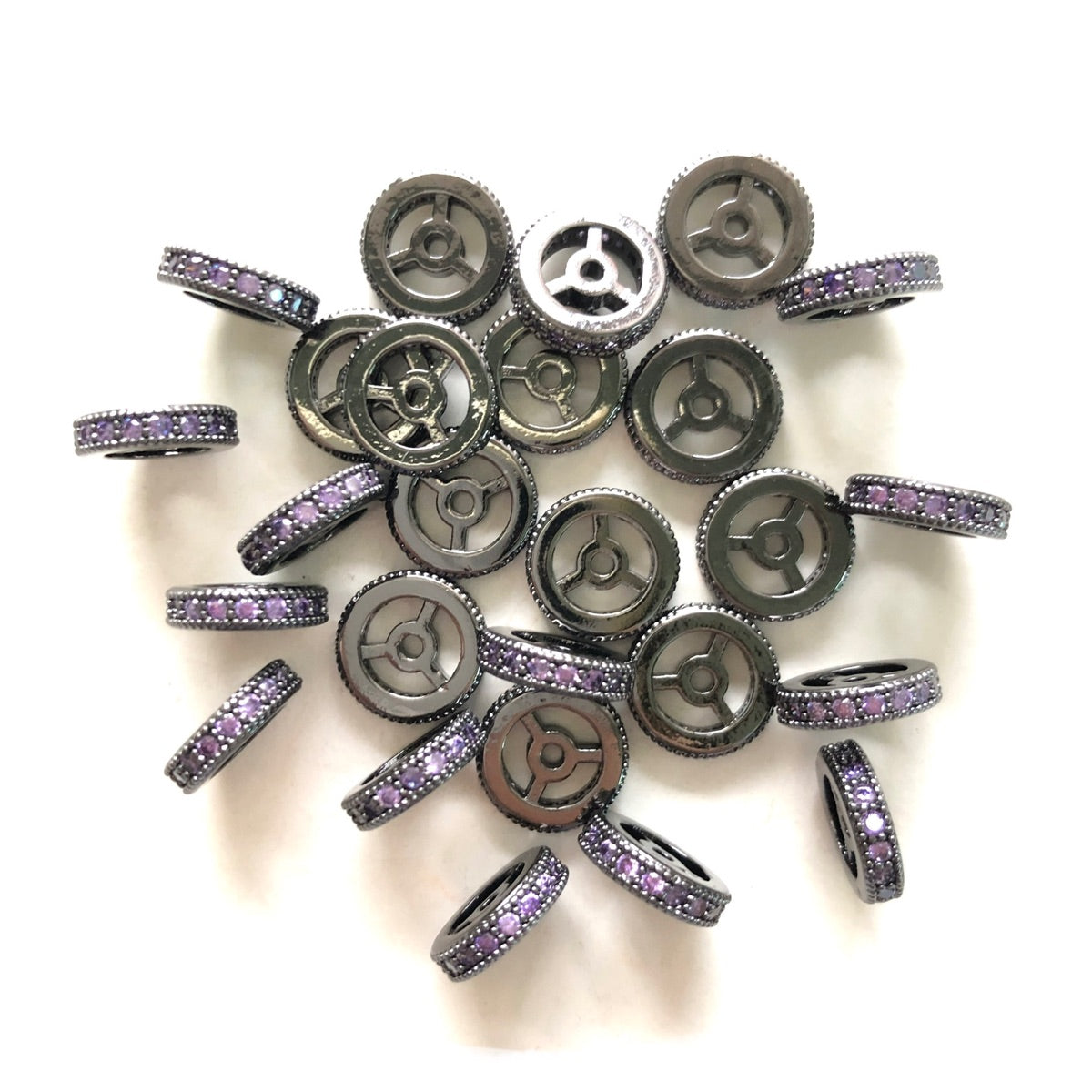 20pcs/lot 9.6/12mm Purple CZ Paved Wheel Rondelle Spacers Black CZ Paved Spacers New Spacers Arrivals Rondelle Beads Charms Beads Beyond