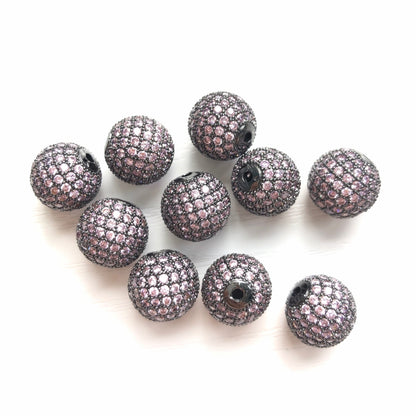 5/10/20pcs/lot 12mm Pink CZ Paved Ball Spacers Pink on Black CZ Paved Spacers 12mm Beads Ball Beads Colorful Zirconia Charms Beads Beyond