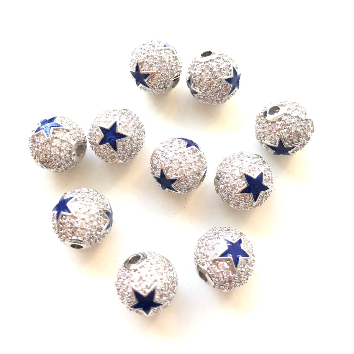 10-20pcs/lot 10mm CZ Paved Cowboys Star Ball Spacers Beads Silver CZ Paved Spacers 10mm Beads American Football Sports Ball Beads New Spacers Arrivals Charms Beads Beyond