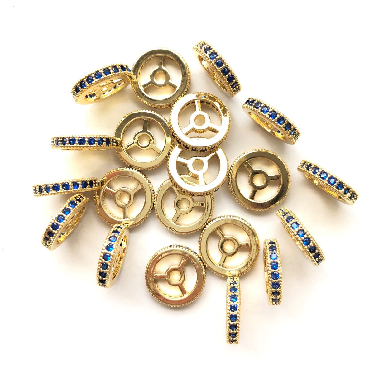20pcs/lot 9.6/12mm Blue CZ Paved Wheel Rondelle Spacers Gold CZ Paved Spacers New Spacers Arrivals Rondelle Beads Charms Beads Beyond