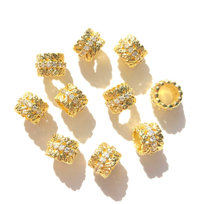 10-20-50pcs/lot 9mm CZ Paved Big Hole Rondelle Wheel Spacers Gold CZ Paved Spacers Big Hole Beads New Spacers Arrivals Rondelle Beads Wholesale Charms Beads Beyond