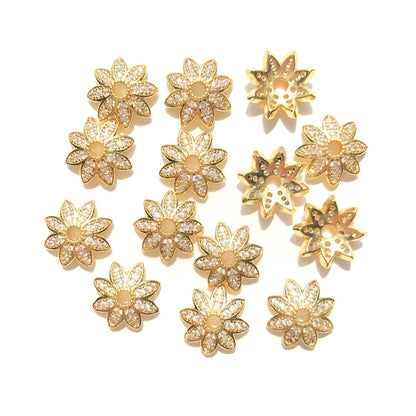 20pcs/lot 12mm CZ Paved Beads Caps Flower Spacers Gold CZ Paved Spacers Beads Caps New Spacers Arrivals Wholesale Charms Beads Beyond