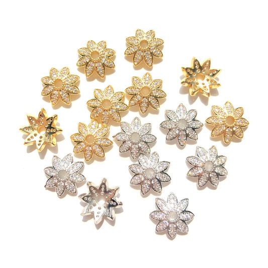 20pcs/lot 12mm CZ Paved Beads Caps Flower Spacers Mix Colors CZ Paved Spacers Beads Caps New Spacers Arrivals Wholesale Charms Beads Beyond