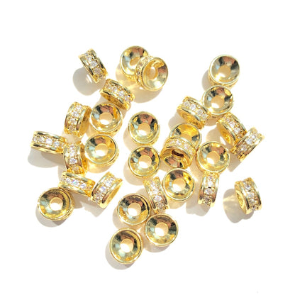 20-50pcs/lot 6*3mm CZ Paved Small Rondelle Wheel Spacers Gold CZ Paved Spacers New Spacers Arrivals Rondelle Beads Wholesale Charms Beads Beyond