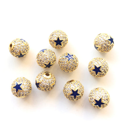 10-20pcs/lot 10mm CZ Paved Cowboys Star Ball Spacers Beads Gold CZ Paved Spacers 10mm Beads American Football Sports Ball Beads New Spacers Arrivals Charms Beads Beyond