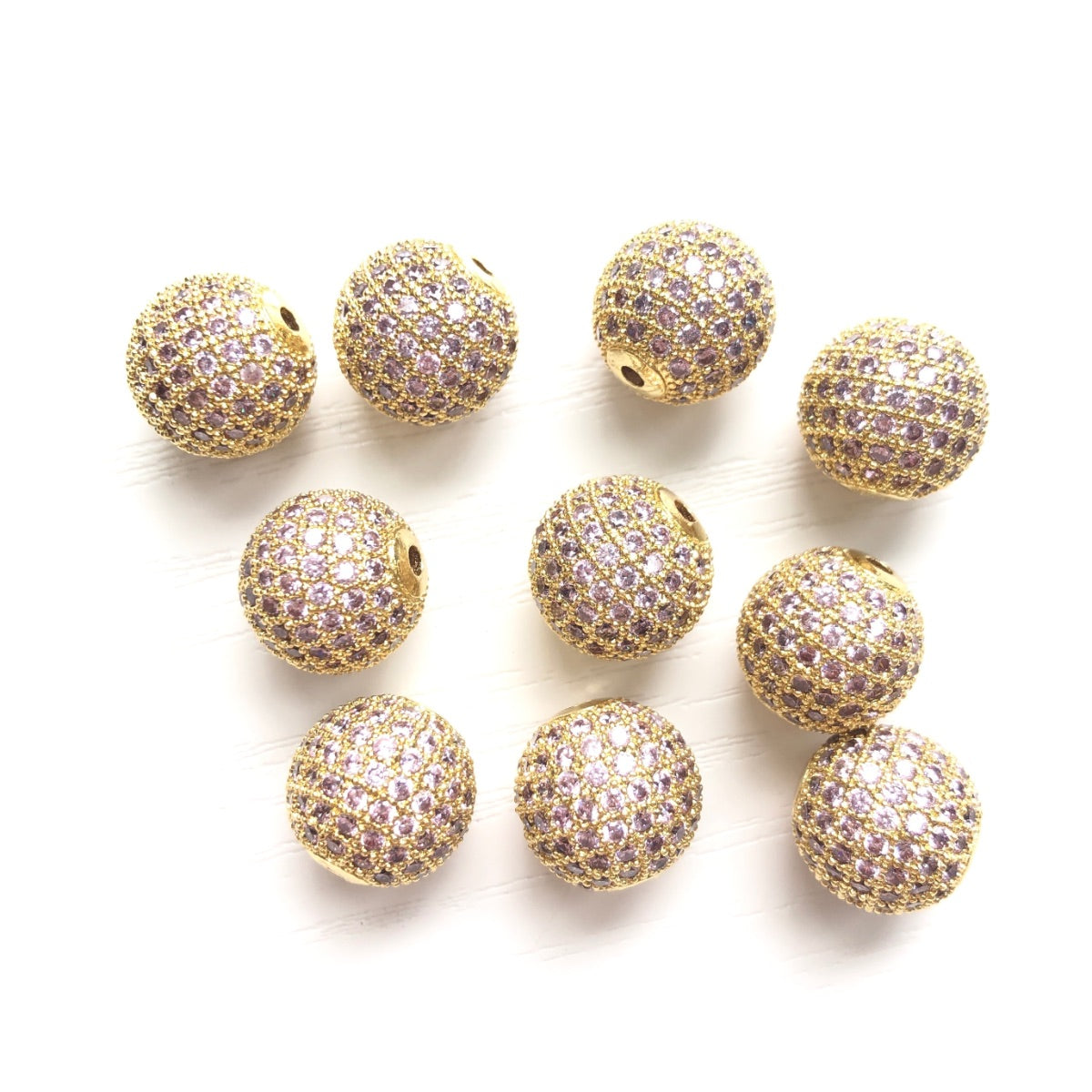 5/10/20pcs/lot 12mm Pink CZ Paved Ball Spacers Pink on Gold CZ Paved Spacers 12mm Beads Ball Beads Colorful Zirconia Charms Beads Beyond