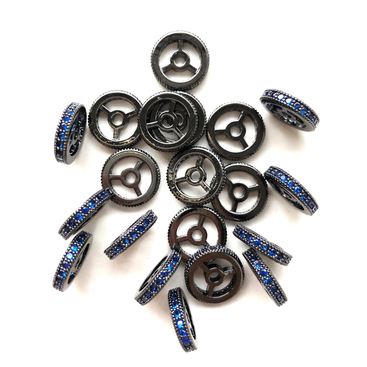 20pcs/lot 9.6/12mm Blue CZ Paved Wheel Rondelle Spacers Black CZ Paved Spacers New Spacers Arrivals Rondelle Beads Charms Beads Beyond