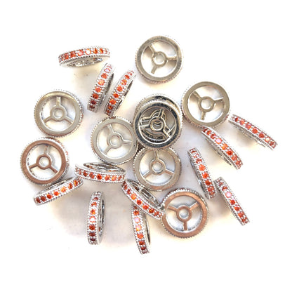 20pcs/lot 9.6/12mm Reddish Orange CZ Paved Wheel Rondelle Spacers Silver CZ Paved Spacers New Spacers Arrivals Rondelle Beads Charms Beads Beyond