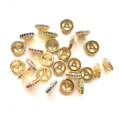 20pcs/lot 9.6/12mm Multicolor CZ Paved Wheel Rondelle Spacers Mix Gold CZ Paved Spacers New Spacers Arrivals Rondelle Beads Charms Beads Beyond