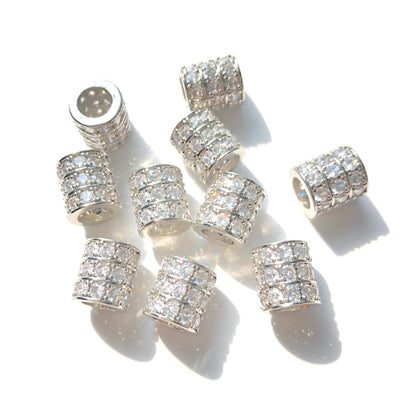 10-20-50pcs/lot 10*9mm CZ Paved Big Hole Rondelle Wheel Spacers Silver CZ Paved Spacers Big Hole Beads New Spacers Arrivals Rondelle Beads Wholesale Charms Beads Beyond